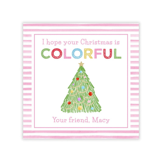 Holiday Gift Tags or Stickers for Kids - Colorful Christmas (Pink)