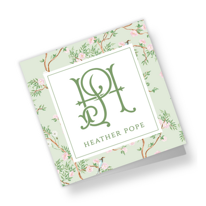 Spring Chinoiserie Green Personalized Folded Gift Tags with Envelopes