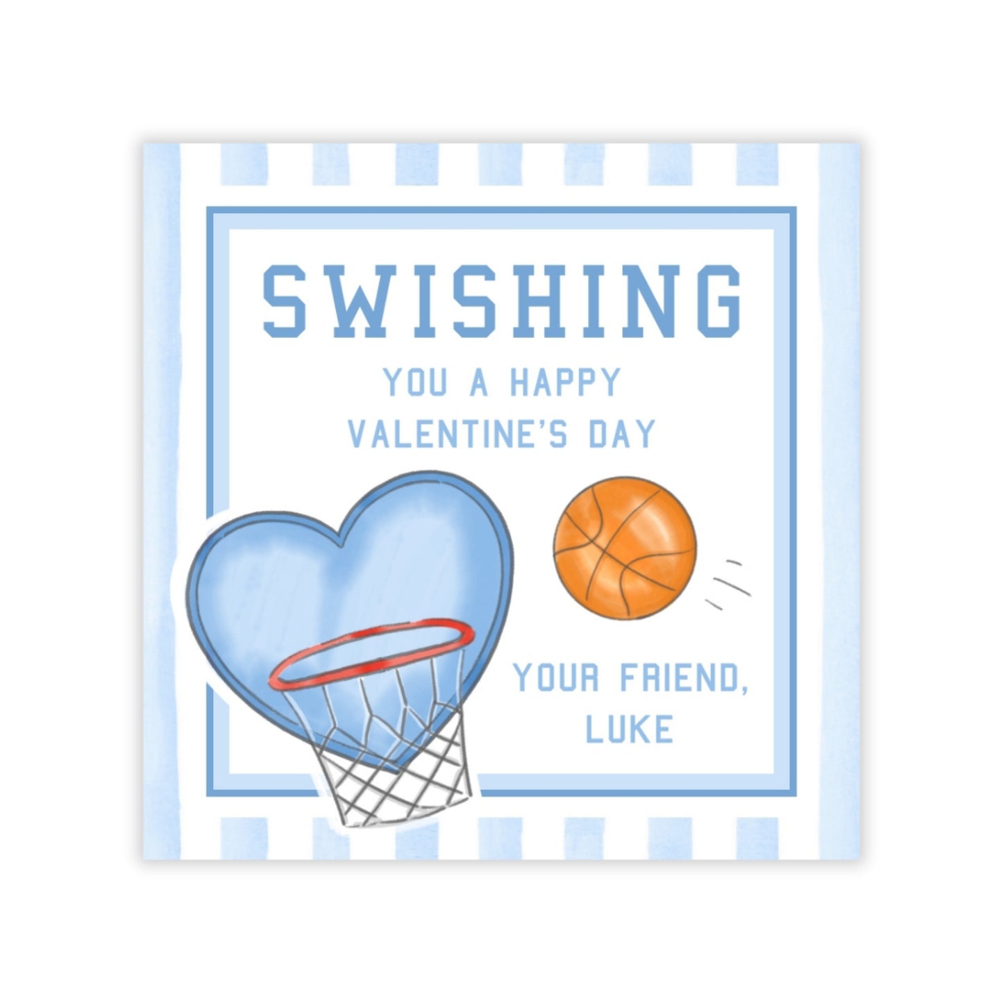 Basketball Valentine, Swishing (Blue)