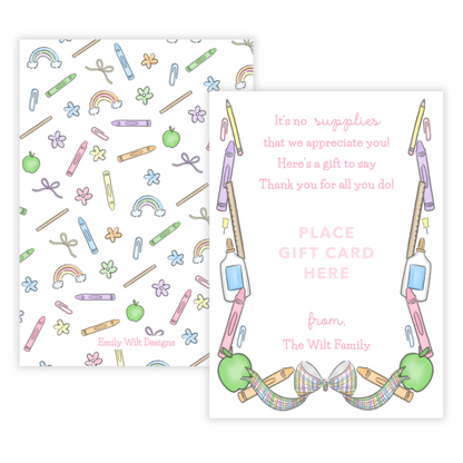 PRINTABLE Teacher Gift Card Holder - Pastel School Supplies, Pink