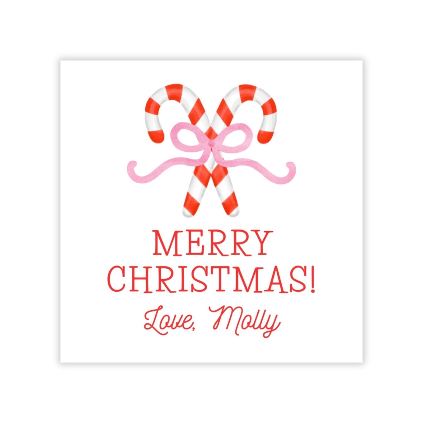 Holiday Gift Tags or Stickers for Kids - Candy Canes (Pink)