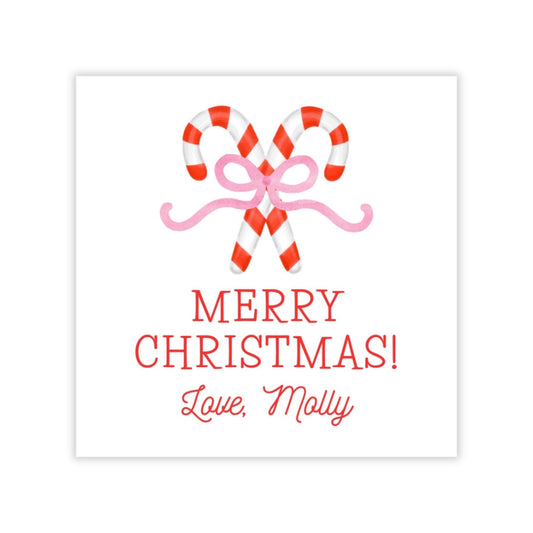 Holiday Gift Tags or Stickers for Kids - Candy Canes (Pink)