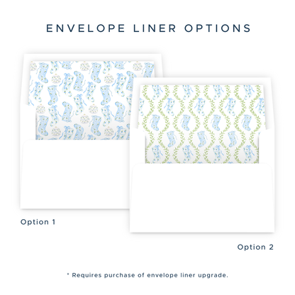 Christmas Photo Card - Delicate Stockings Trio, Blue - Landscape