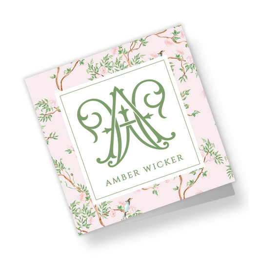 Spring Chinoiserie Pink Personalized Folded Gift Tags with Envelopes