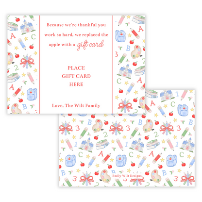 PRINTABLE Teacher Gift Card Holder - Preppy School Days