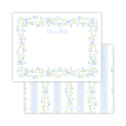 Blue Floral Toile Personalized Note Cards