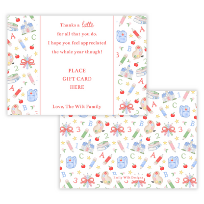 PRINTABLE Teacher Gift Card Holder - Preppy School Days, Coffee