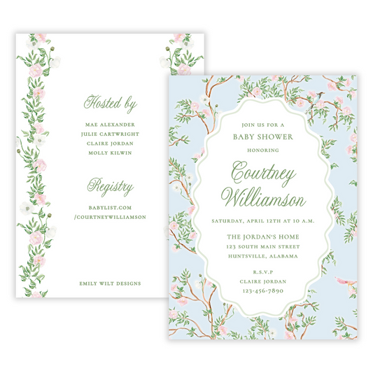 Spring Chinoiserie Baby Shower Invitations (Blue)