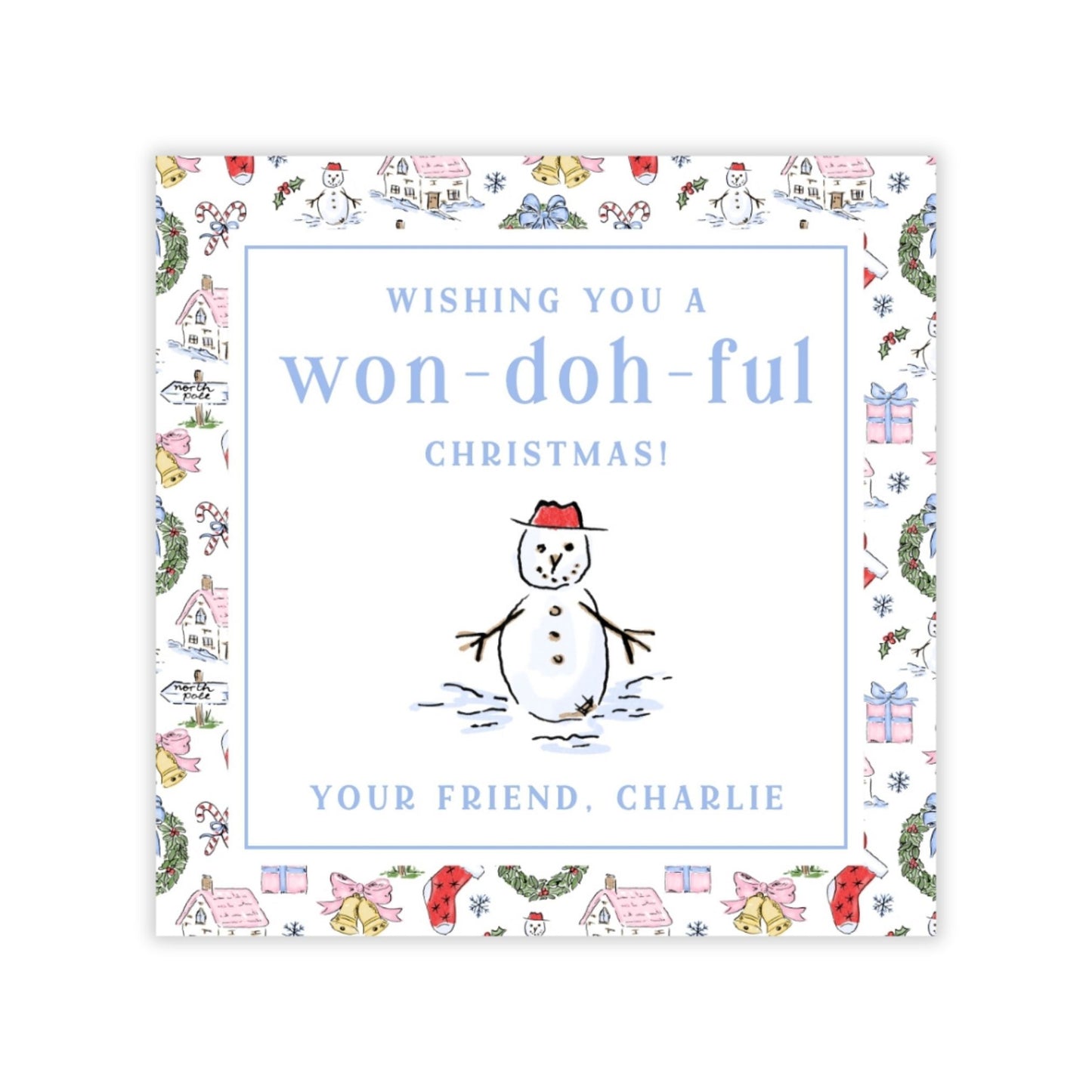 Holiday Gift Tags or Stickers for Kids - Snowman Doh