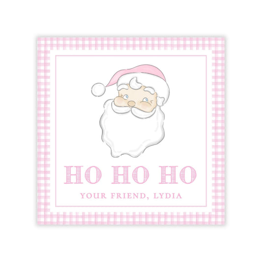 Holiday Gift Tags or Stickers for Kids - Santa (Pink)