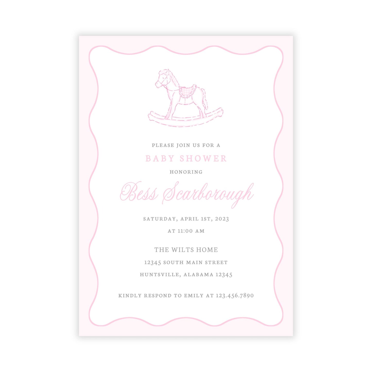 Rocking Horse Baby Shower Invitations - Pink
