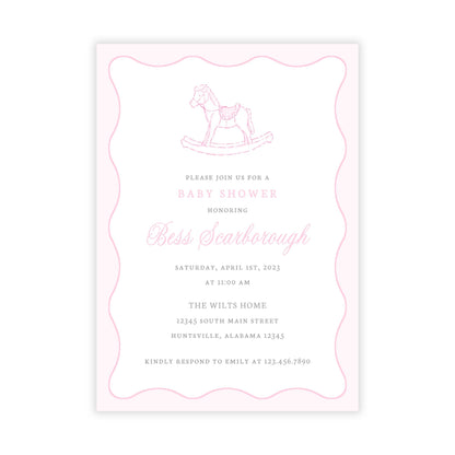 Rocking Horse Baby Shower Invitations - Pink