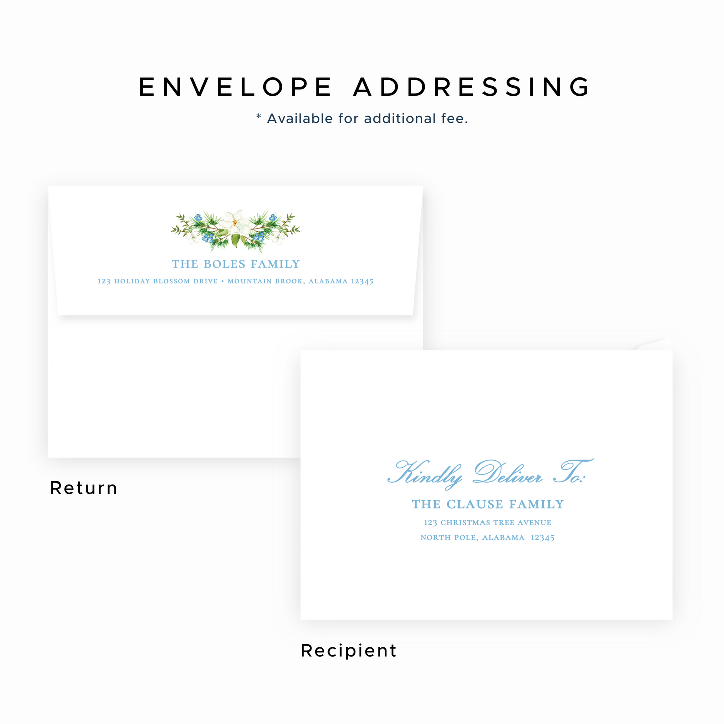 Christmas Photo Card - Holiday Blossoms, Light Blue - Landscape