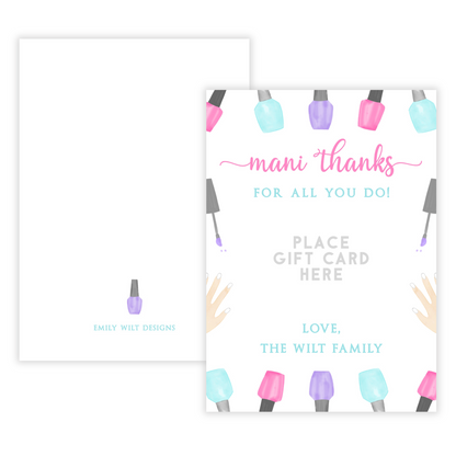 PRINTABLE Teacher Gift Card Holder - Nail Salon
