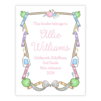 PRINTABLE Binder Cover - School Supplies Frame (Pastel)