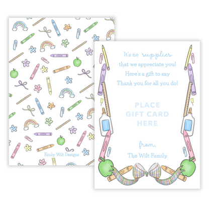 PRINTABLE Teacher Gift Card Holder - Pastel School Supplies, Blue