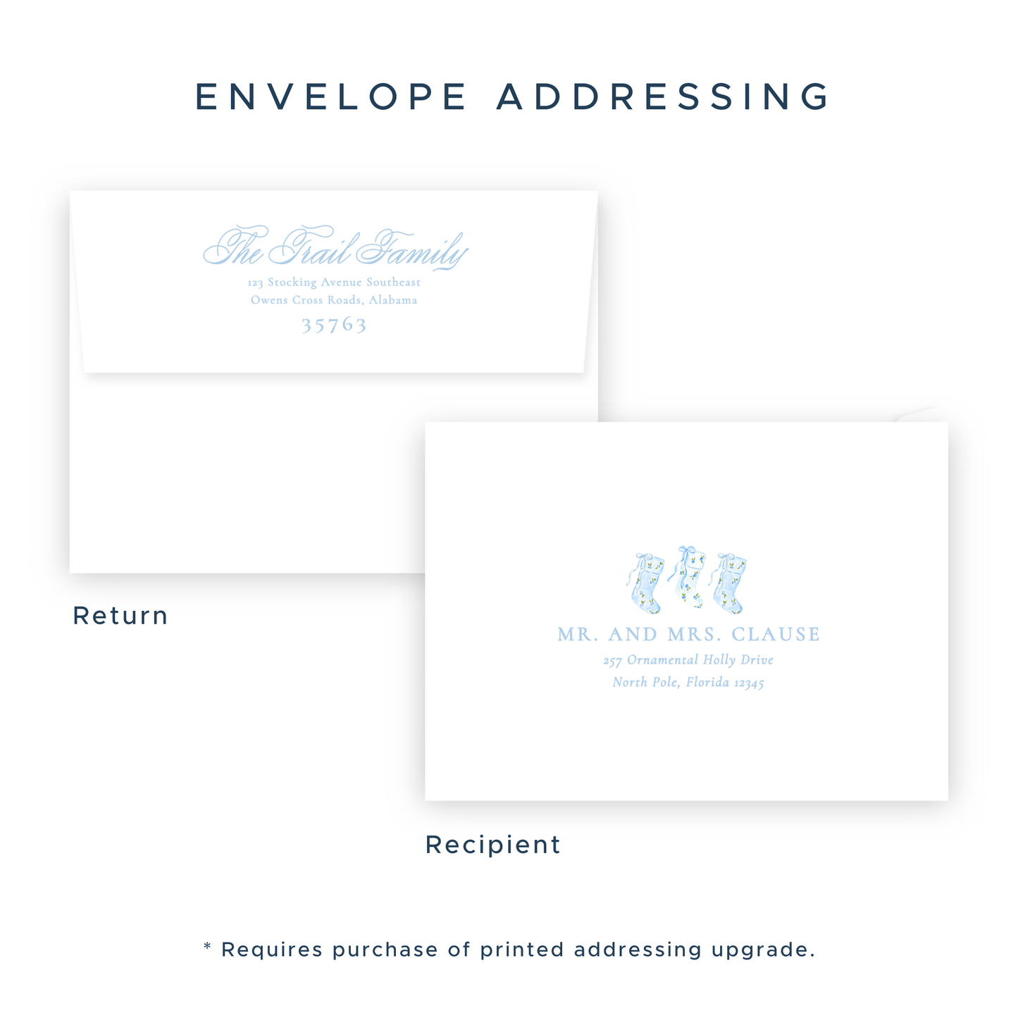 Christmas Photo Card - Delicate Stockings, Blue - Landscape - Birth Announcement