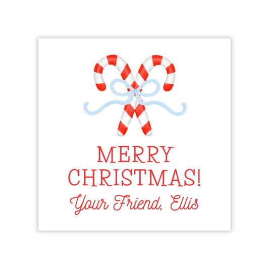 Holiday Gift Tags or Stickers for Kids - Candy Canes (Blue)
