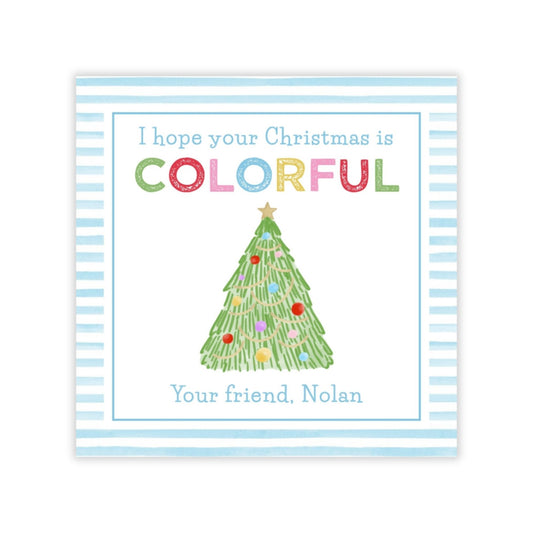 Holiday Gift Tags or Stickers for Kids - Colorful Christmas (Blue)