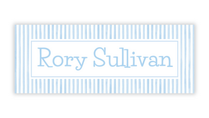 Personalized Water-Resistant Name Labels for School Supplies | 60 Pack (1x2.625") | Blue Seersucker