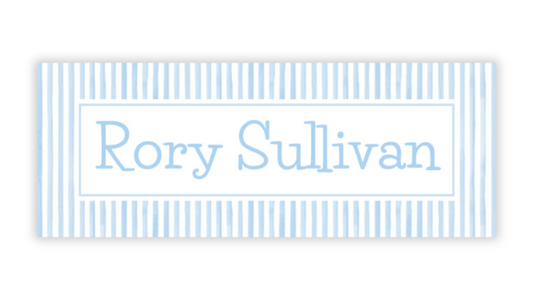 Personalized Water-Resistant Name Labels for School Supplies | 60 Pack (1x2.625") | Blue Seersucker