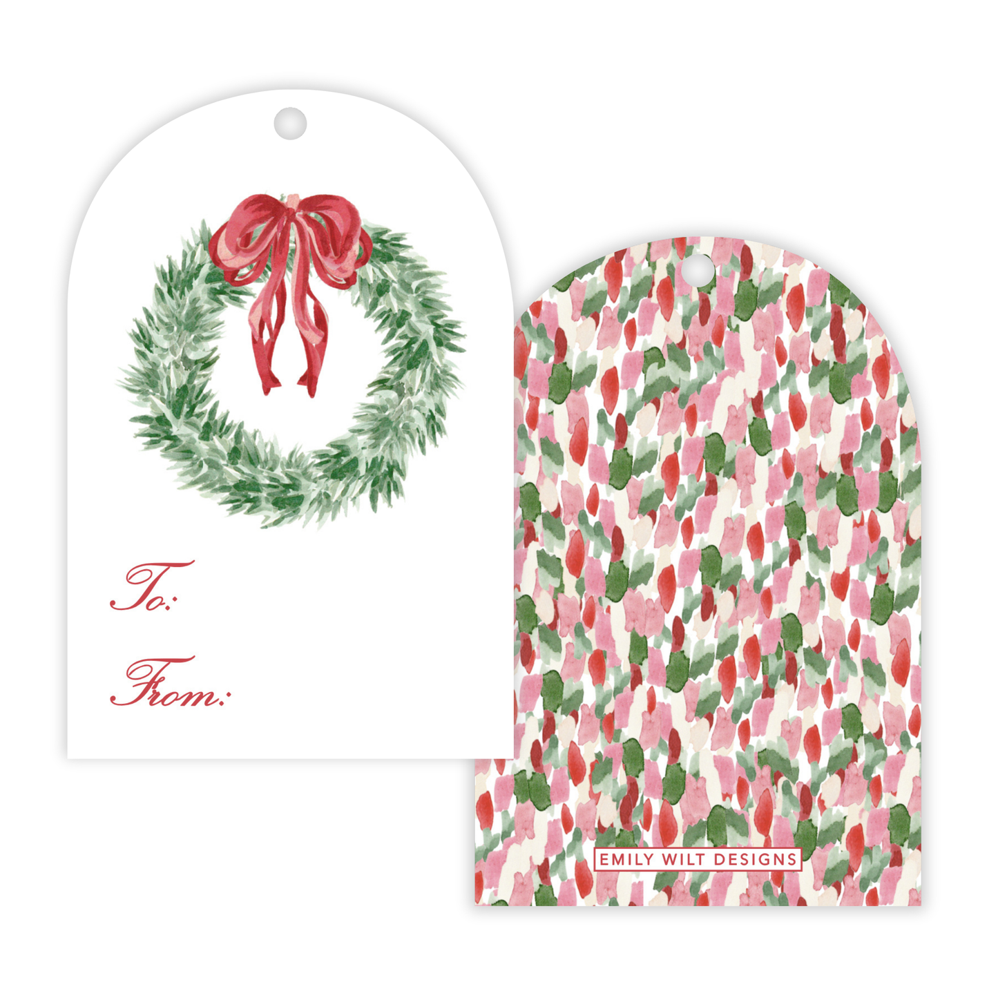 Holiday Gift Tags - Tied with a Bow Wreath - Arch Hang Tags