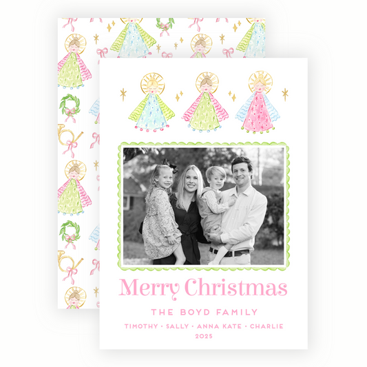 Christmas Photo Card - Christmas Angels, Pink - Portrait
