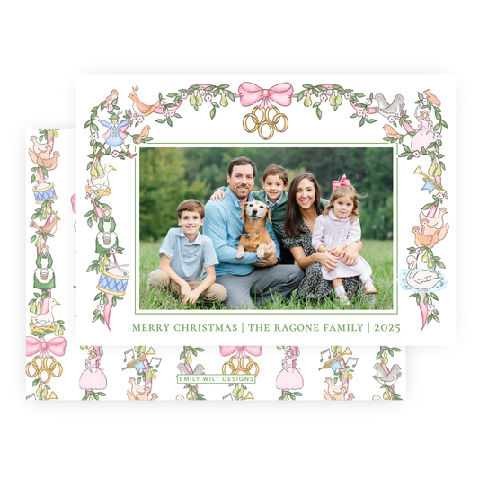 Christmas Photo Card - Twelve Days of Christmas Garland (Pastel) - Landscape