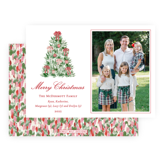 Christmas Photo Card - Tied with a Bow Tree - Landscape