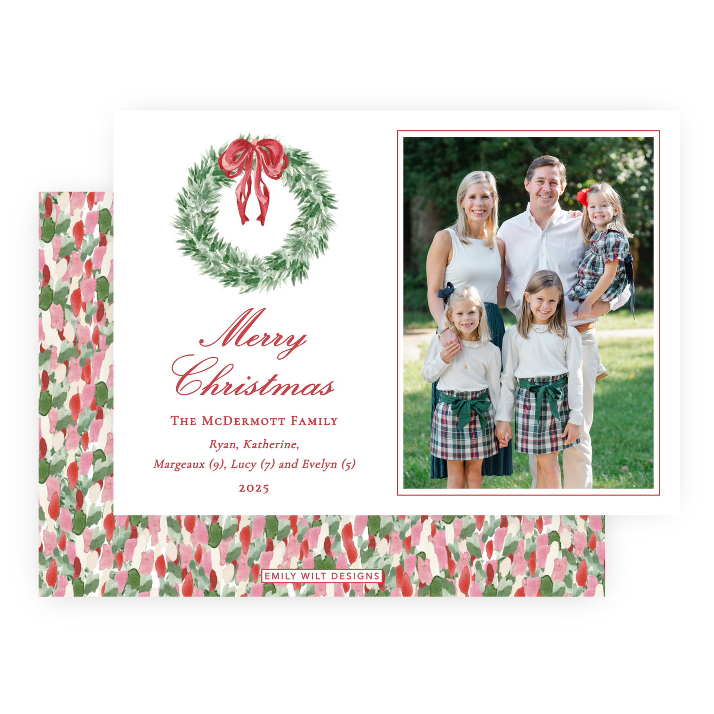 Christmas Photo Card - Tied with a Bow Wreath - Landscape