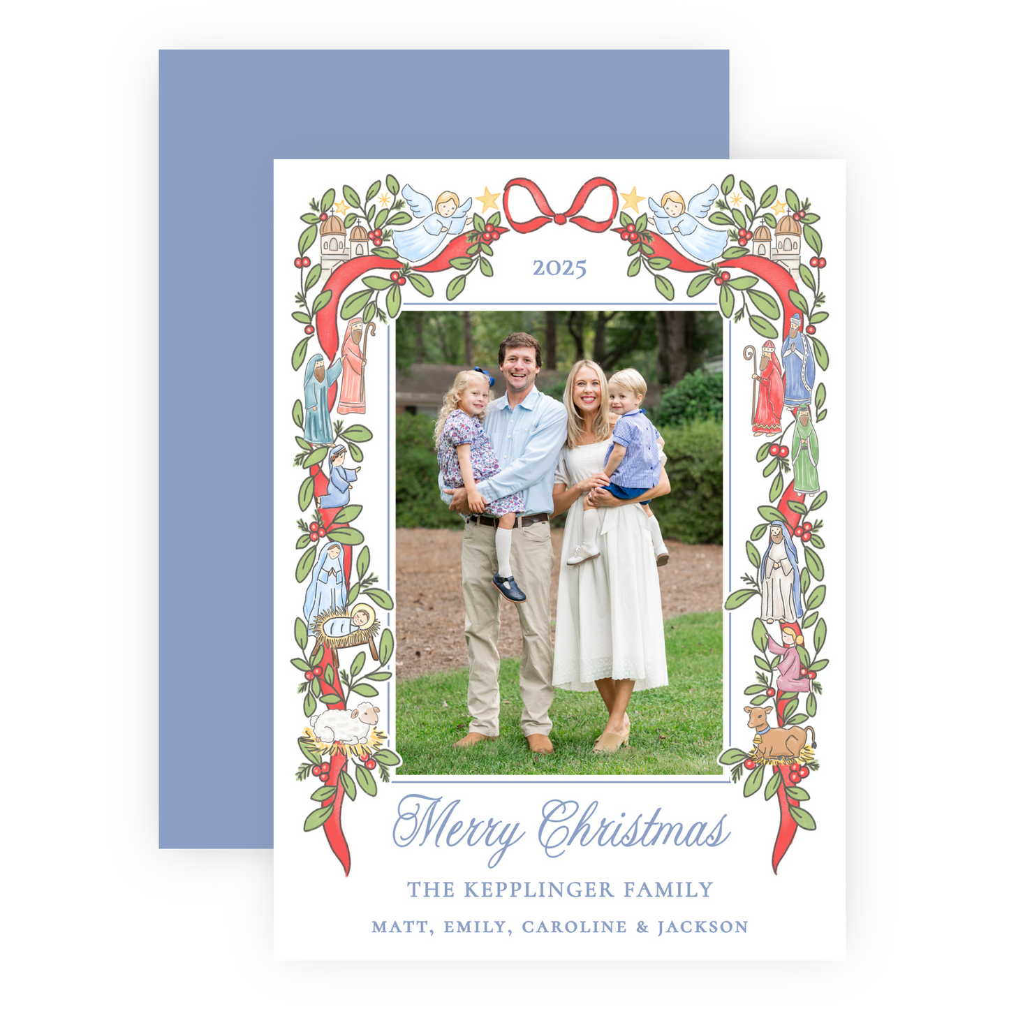 Christmas Photo Card - Festive Nativity Garland (Script) - Portrait