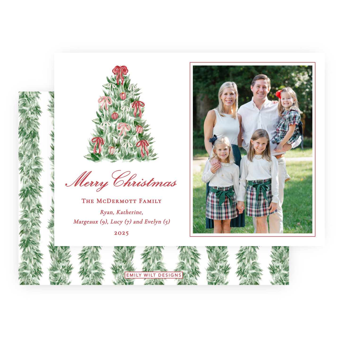 Christmas Photo Card - Tied with a Bow Tree - Landscape