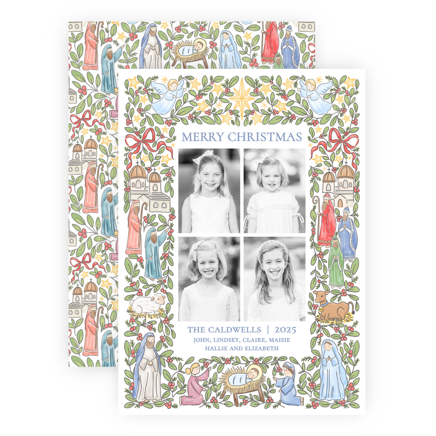 Christmas Photo Card - Festive Nativity Frame, 4 Photos - Portrait