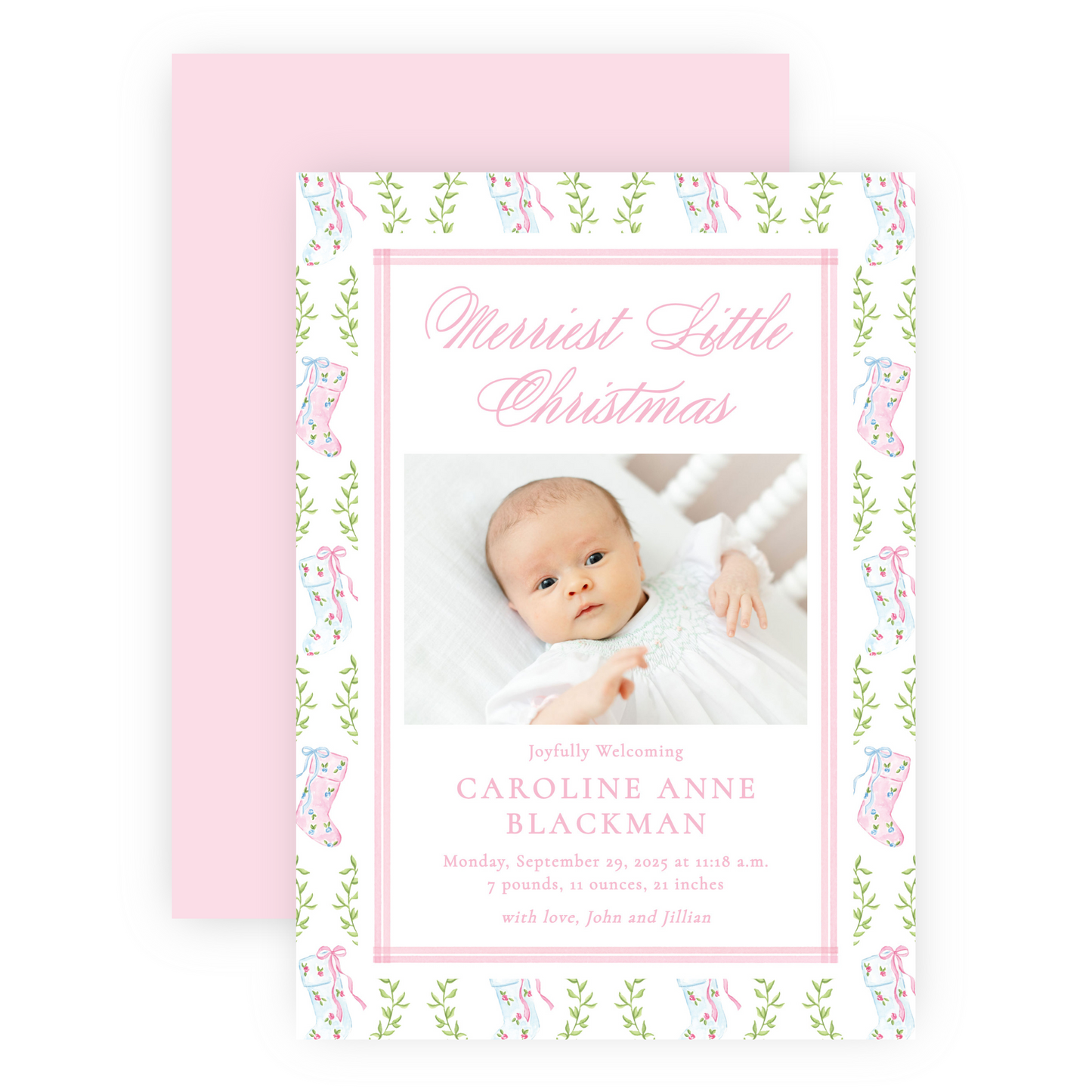 Christmas Photo Card - Delicate Stockings - Portrait - Birth Announcement