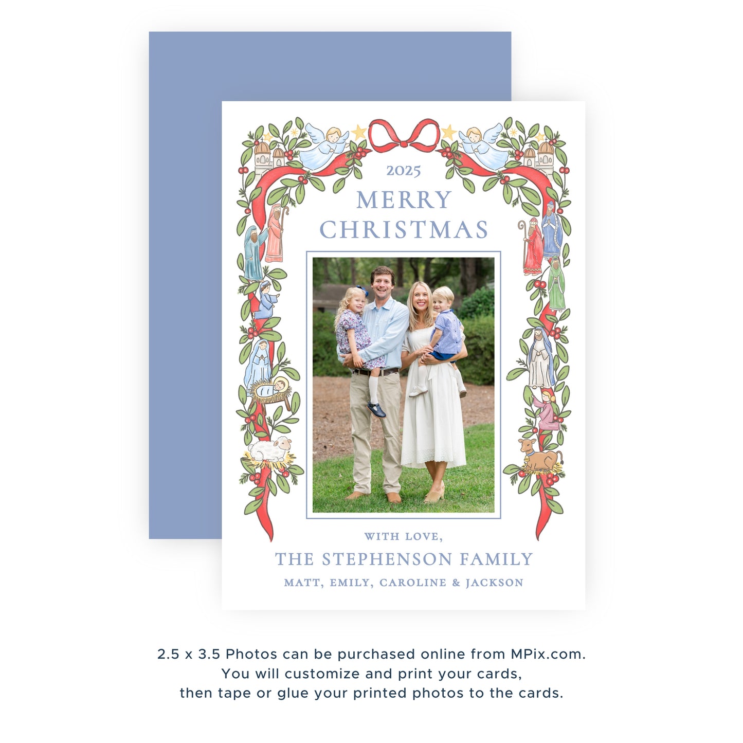 PHOTO MOUNT Christmas Card - Festive Nativity Garland - Portrait