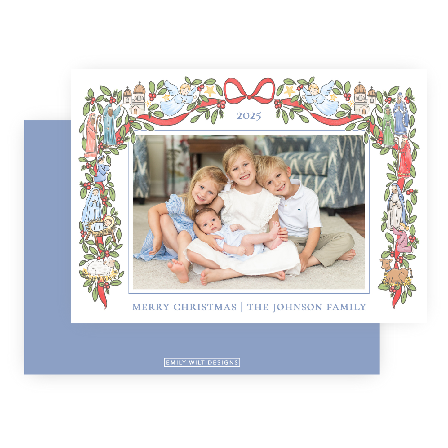 Christmas Photo Card - Festive Nativity Garland - Landscape