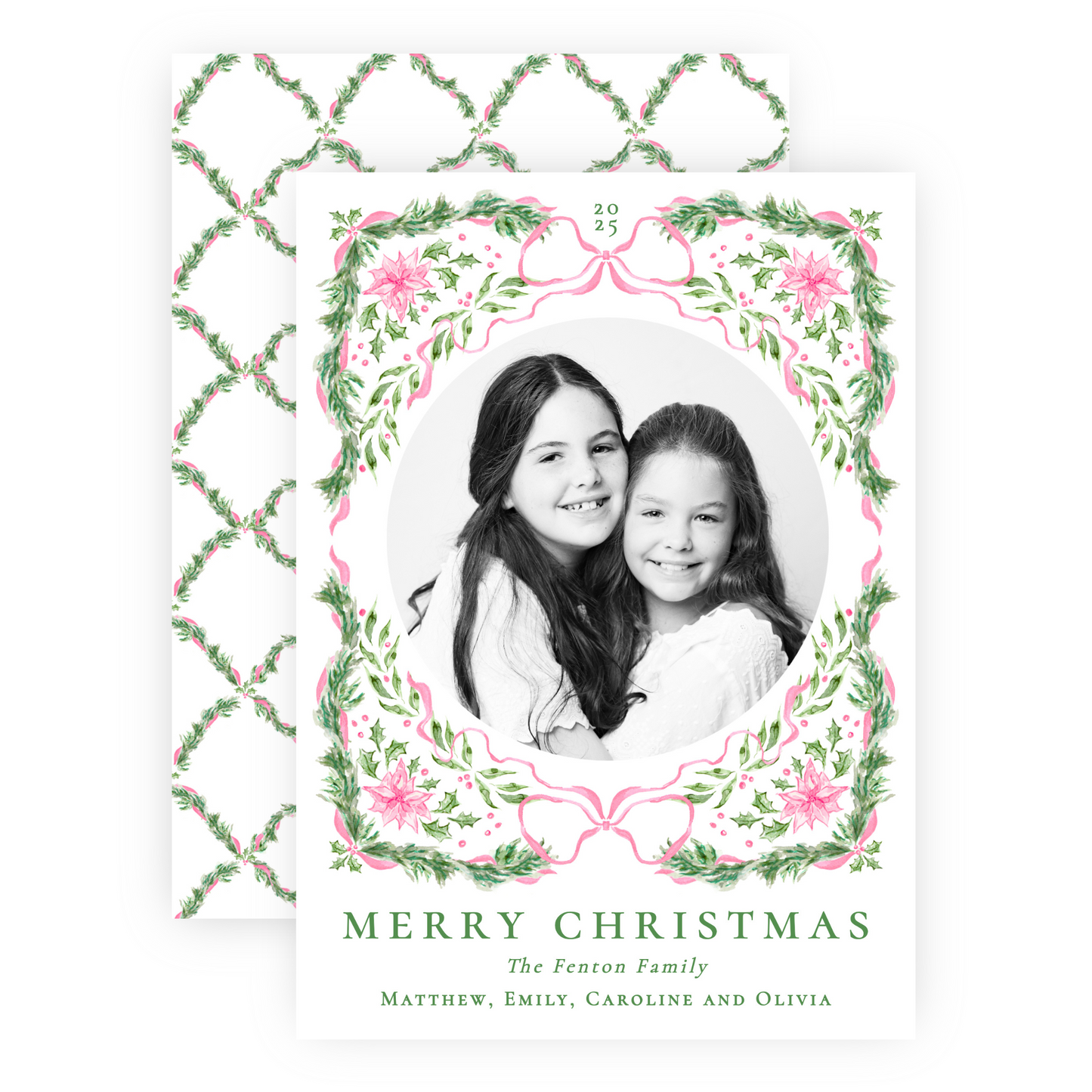 Christmas Photo Card - Yuletide, Pink - Portrait