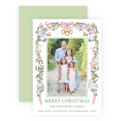 Christmas Photo Card - Twelve Days of Christmas Garland (Pastel) - Portrait