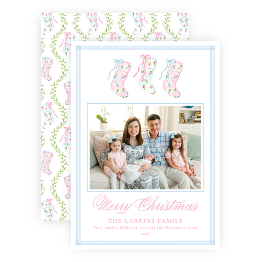 Christmas Photo Card - Delicate Stockings Trio - Portrait