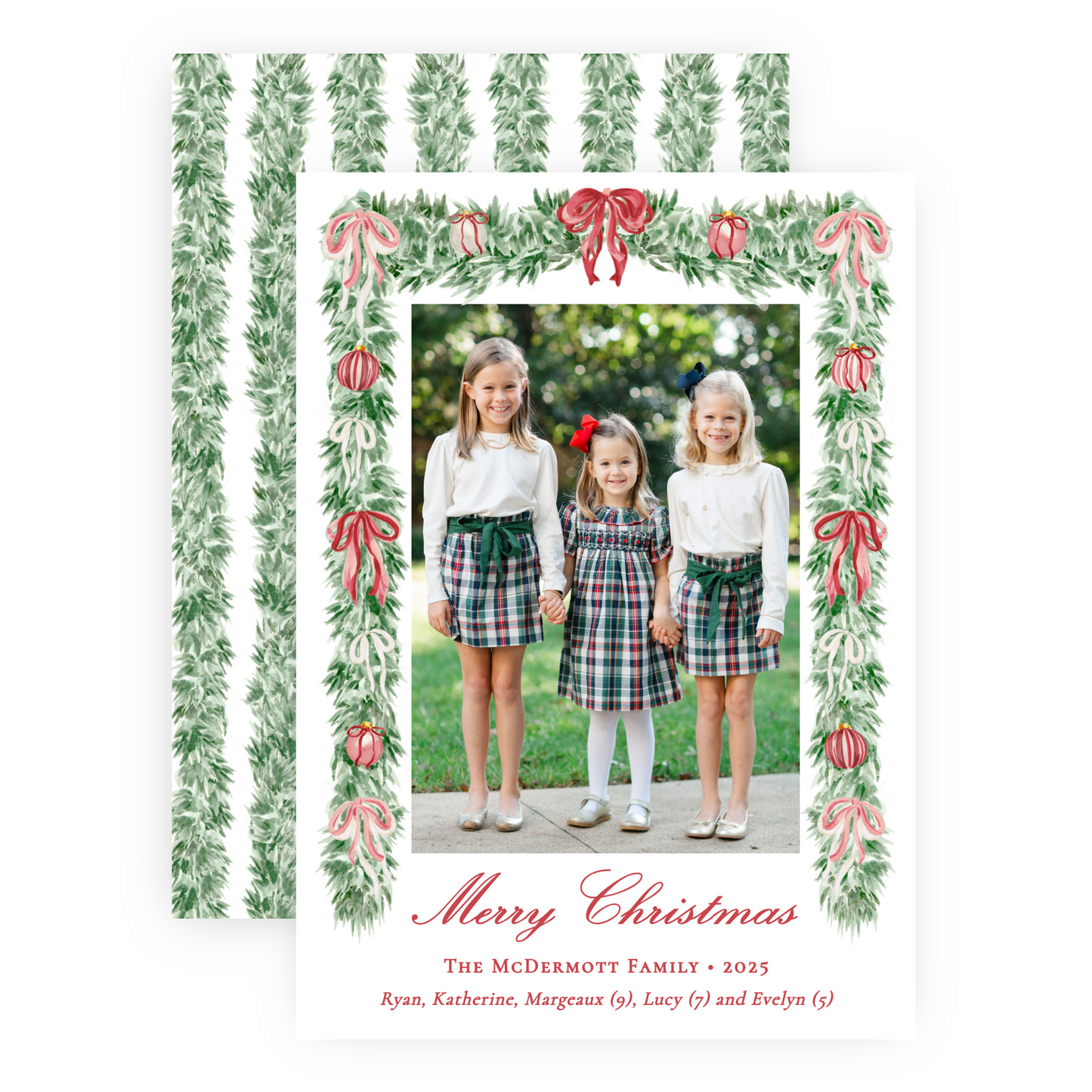 Christmas Photo Card - Tied with a Bow Garland - Portrait