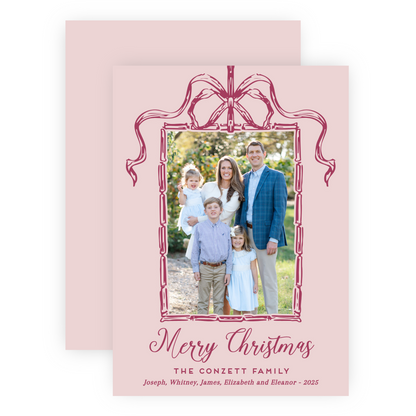 Christmas Photo Card - Bamboo Bow Frame, Cranberry