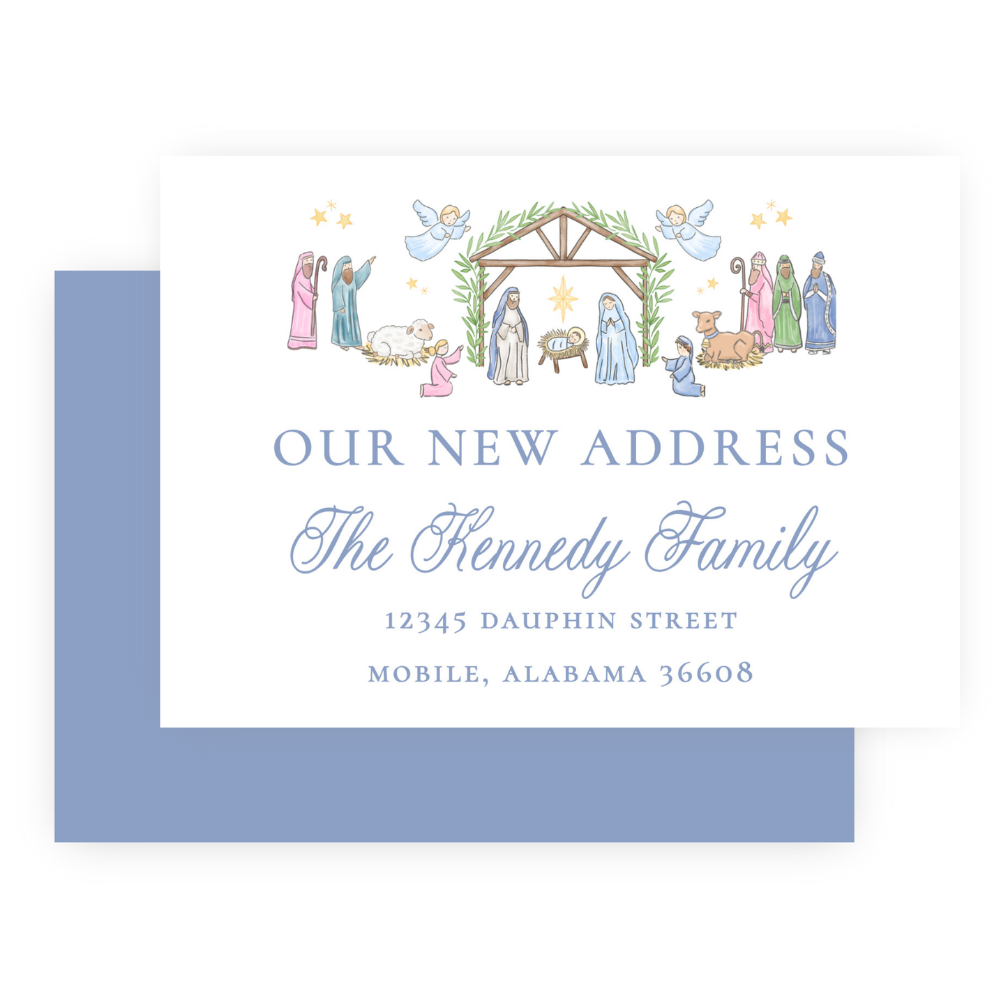 Christmas New Address Enclosure Cards - Festive Nativity (Pastel)