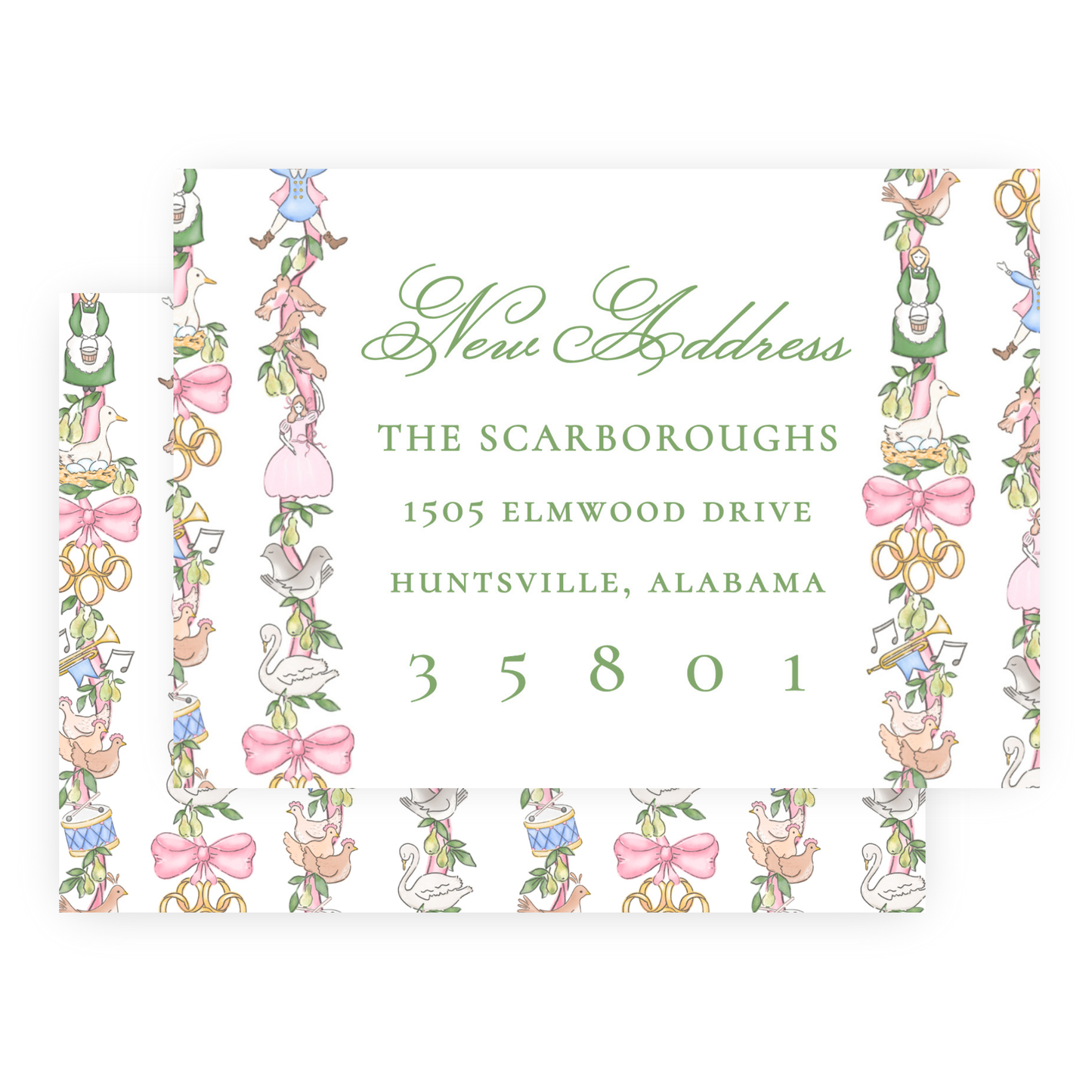 Christmas New Address Enclosure Cards - Twelve Days of Christmas Pastel