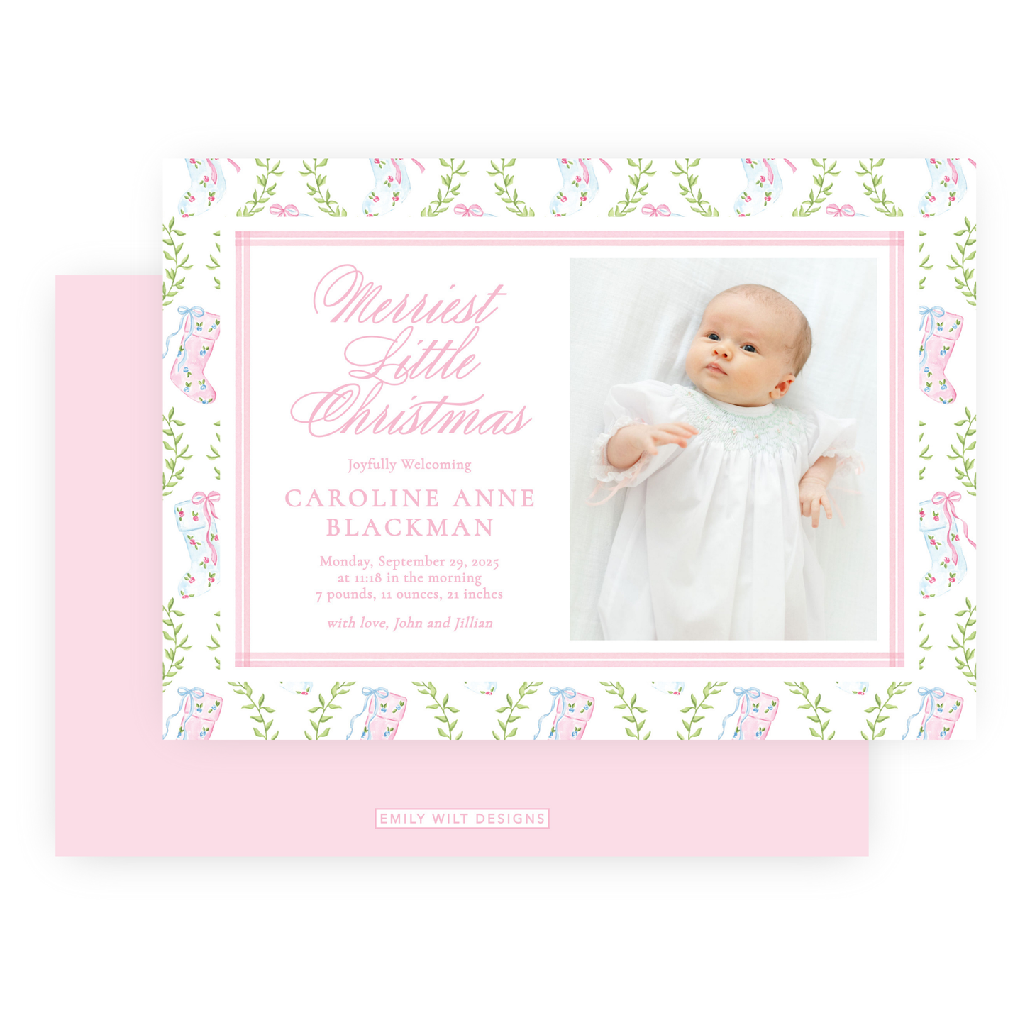Christmas Photo Card - Delicate Stockings - Landscape - Birth Announcement