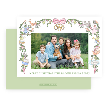 Christmas Photo Card - Twelve Days of Christmas Garland (Pastel) - Landscape