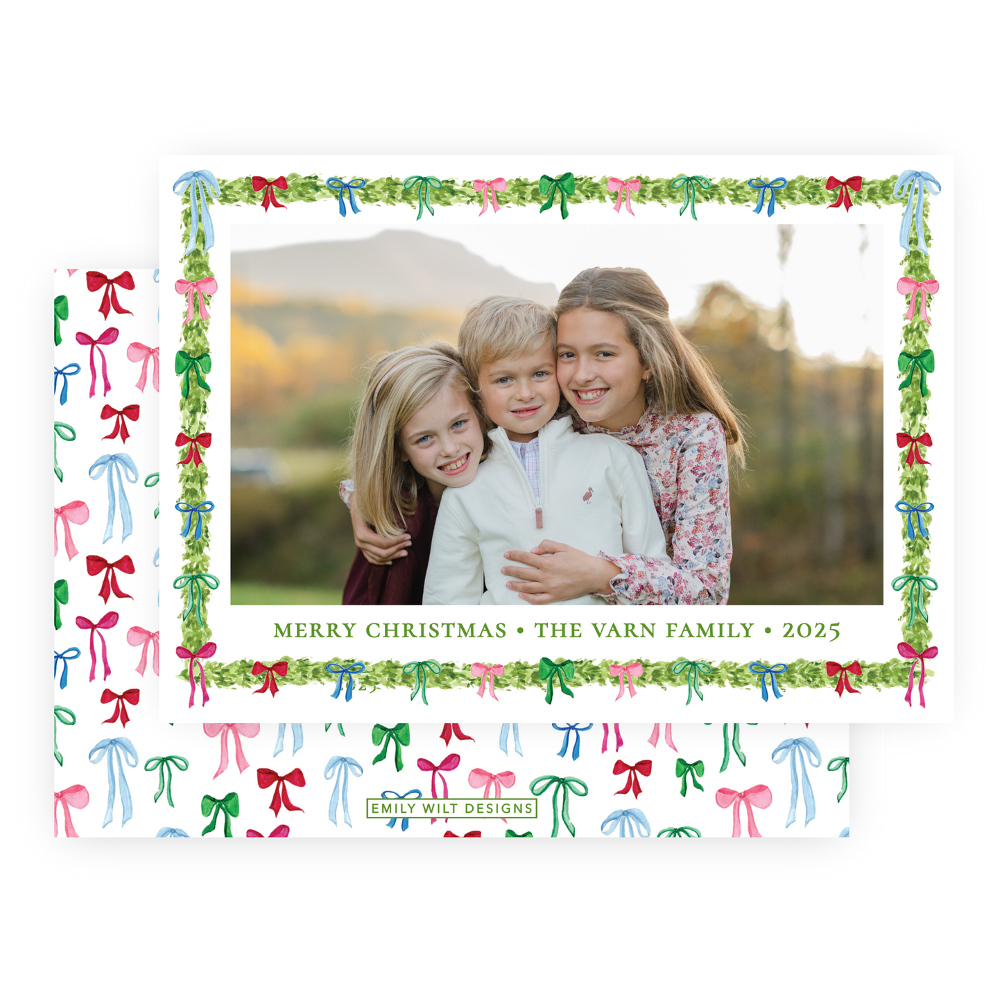 Christmas Photo Card - Decked with Bows Garland - Landscape