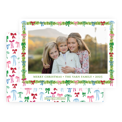 Christmas Photo Card - Decked with Bows Garland - Landscape