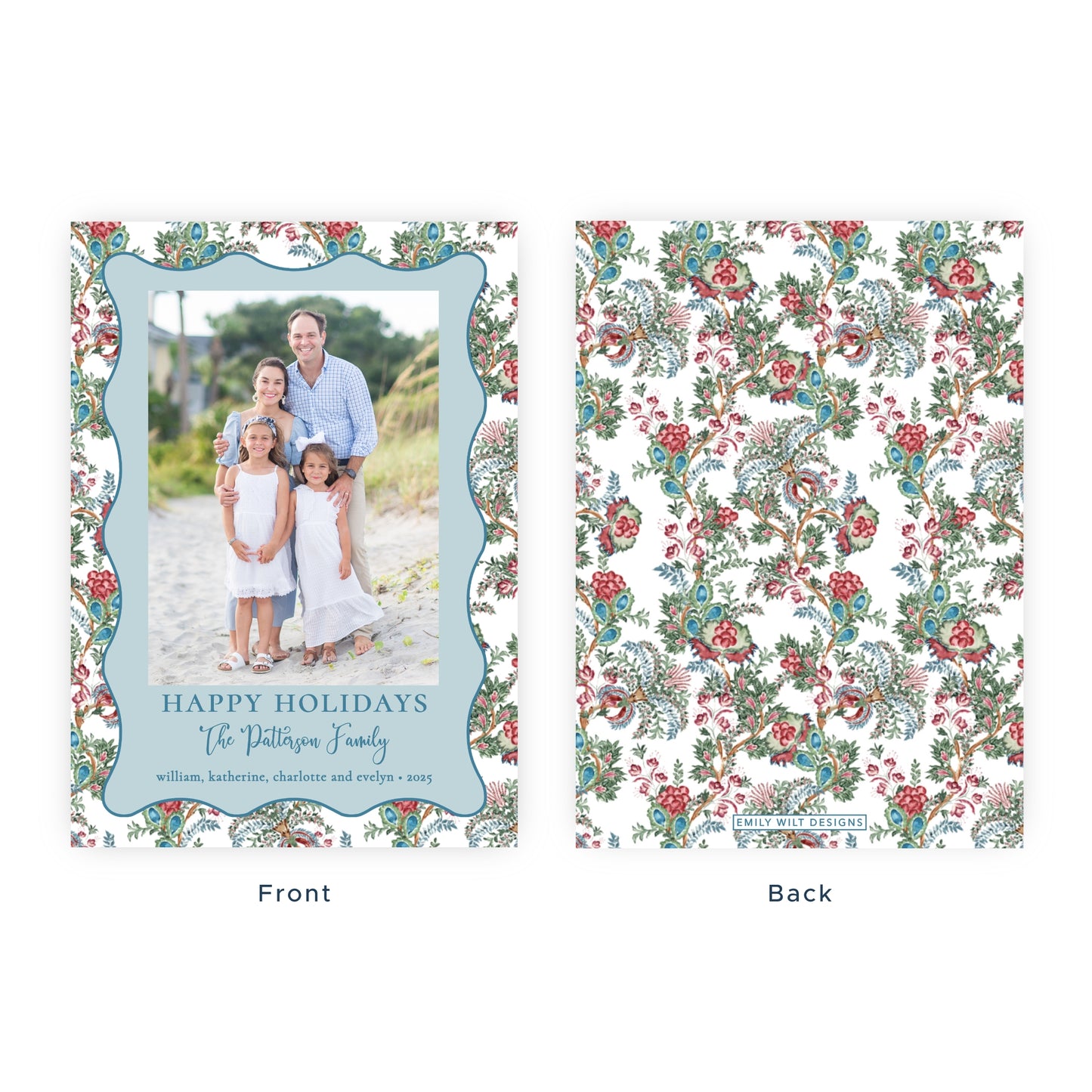 Christmas Photo Card - Chintz Elegance, Blue (Portrait)