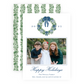 Christmas Photo Card - Tied with a Bow Decorated Wreath, Blue - Portrait