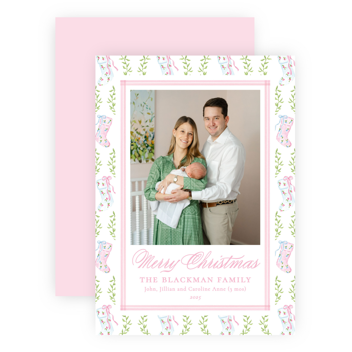 Christmas Photo Card - Delicate Stockings - Portrait